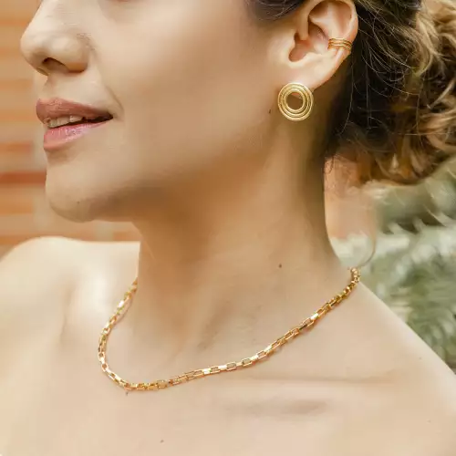 Set Crisálida aretes cadena bronce baño oro 24K
