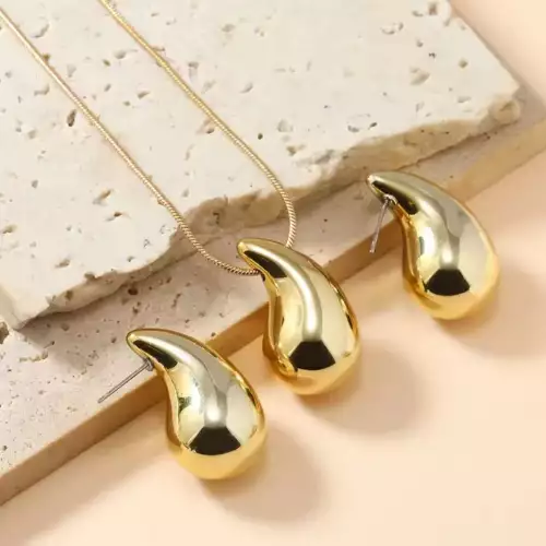 Set De Aretes + Collar Gota Chunky Elegante Mujer Moda