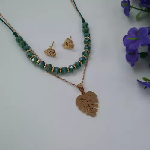 Set de cadena y aretes encanto natural verde