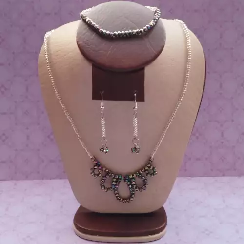 Set de collar, aretes y pulsera en murano arco iris