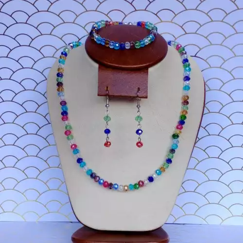 Set de collar, aretes y pulsera en murano multicolor