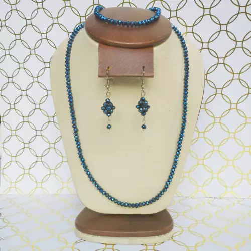 Set de collar, aretes y pulsera murano azul metalizado