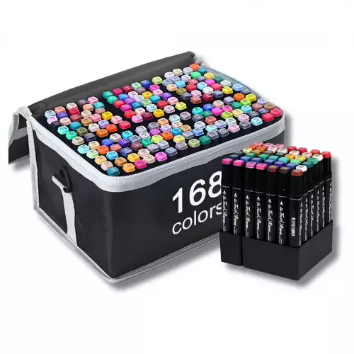 Set de Marcadores Doble Punta 168 Piezas Ideal Para Artistas, Estudiantes Y Diseñadores