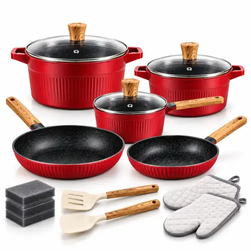 Set De Ollas De Granito Antiadherente 16 Piezas OSFÉ Diseño Elegante Y Utensilios Integrados Para El
