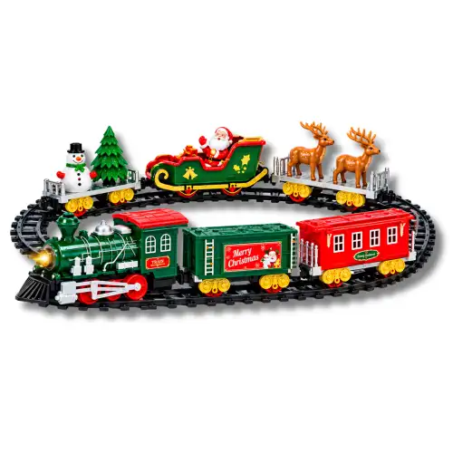Set De Tren Navideño 6606B Para Arbol Con Luz Y Sonido Con Rieles 33 Piezas
