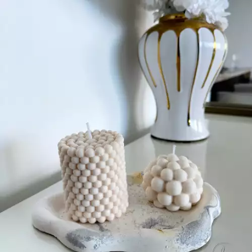 Set Perla velas aromatizadas y bandeja decorativa