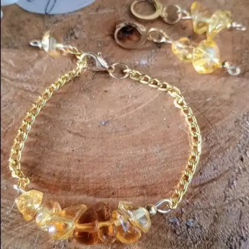Set pulsera y aretes artesanal cuarzo citrino