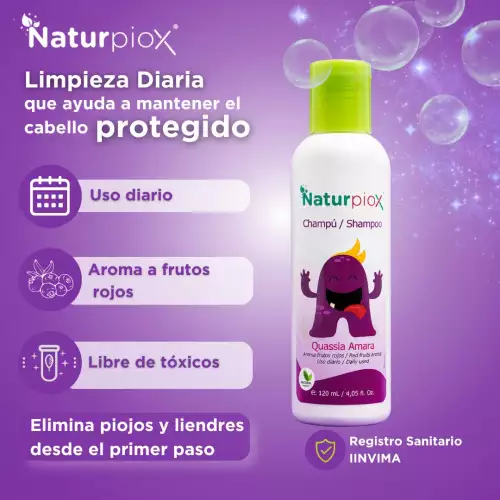 Shampoo eliminador de piojos natural aroma frutos rojos