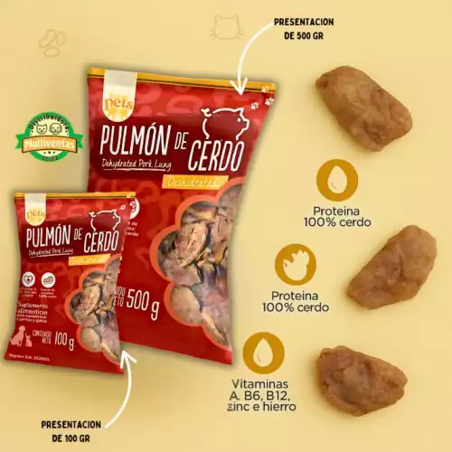Snack Pulmón de Cerdo deshidratado para Perros y Gatos