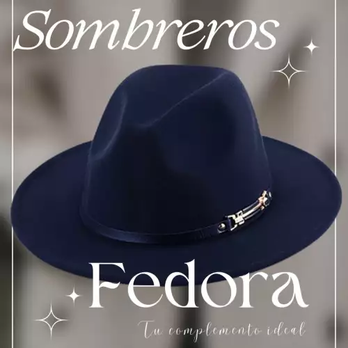 Sombrero Fedora unisex azul fieltro ajustable