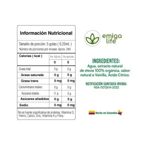 Stevia Líquida Orgánica 3 sabores Natural, Vainilla, Caramelo 60 ml