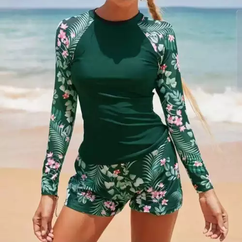 Tankini verde floral talla M con copas removibles