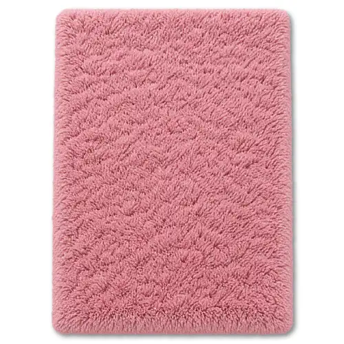 Tapete Decorativo Peludo Tipo Peluche Mediano Alfombra Acolchada Para Sala Y Habitación Rosa