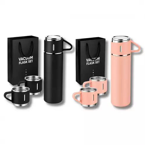 Termo De Acero Inoxidable Vacuum Flask 500ml Con 3 Tazas Vasos Incluidos