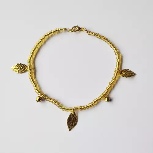 Tobillera hojitas chaquirnes murano dorado elegante