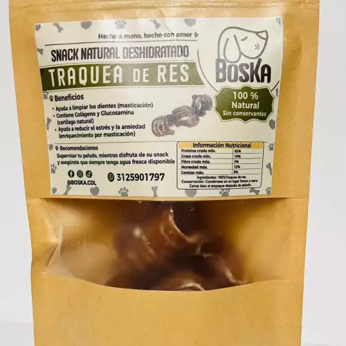 Tráquea de Res Deshidratada Boska 100 gr Porcion | Snack Natural Premium de Masticación para Perros