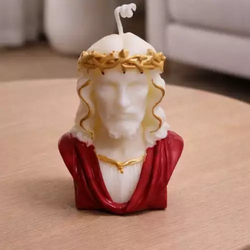Vela decorativa rostro Jesús cera vegetal bergamota