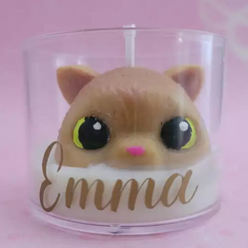 Vela gatito artesanal para baby shower personalizable