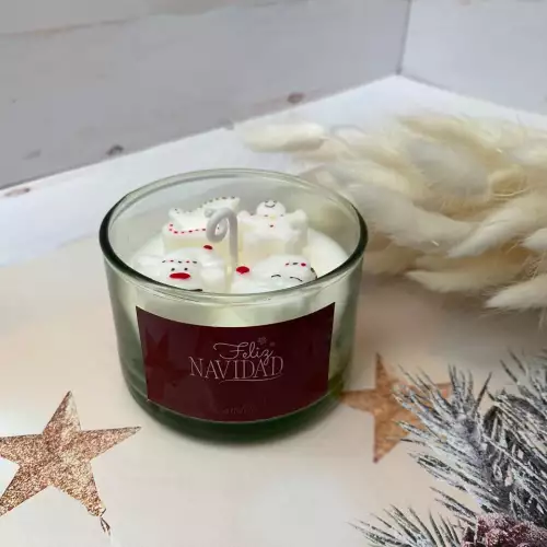 Vela navideña aroma galletas en vidrio con decoración