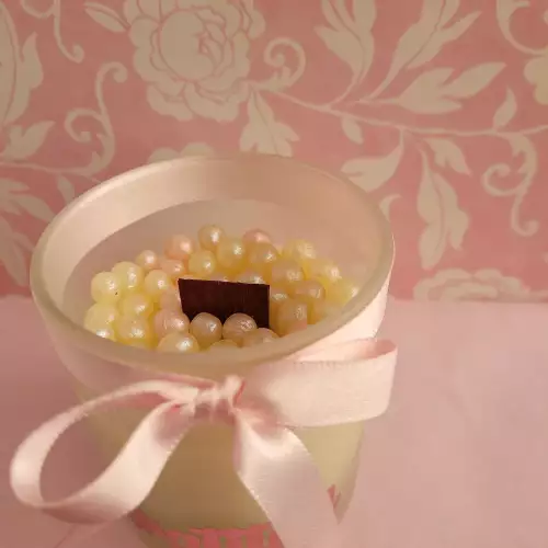 Vela perlas luminosas cera de palma con vaso bambú