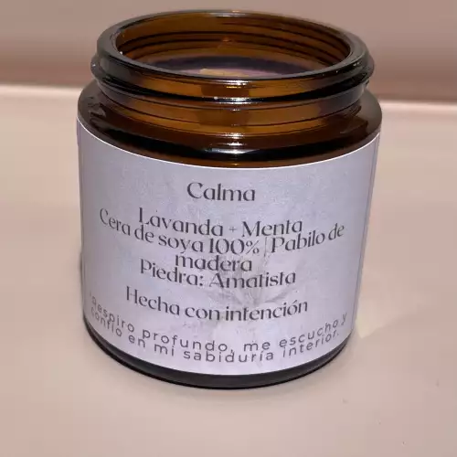 Vela ritual calma lavanda menta con amatista 100% soya