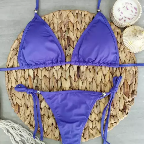 Vestido de baño asoleador morado con panty brasilera