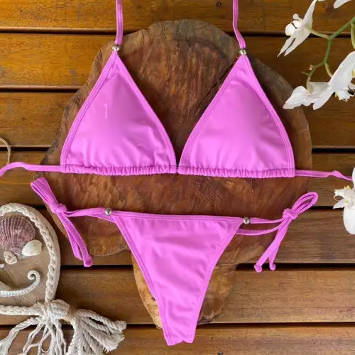 Vestido de baño asoleador rosado con panty brasilera