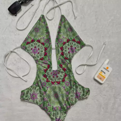 Vestido de baño estampado y bordado con piedras - Diseño 2