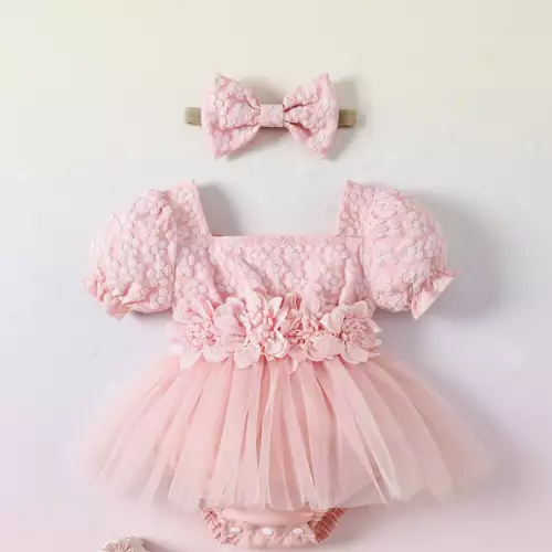 Vestido de tul con flores para bebé 0-3 meses