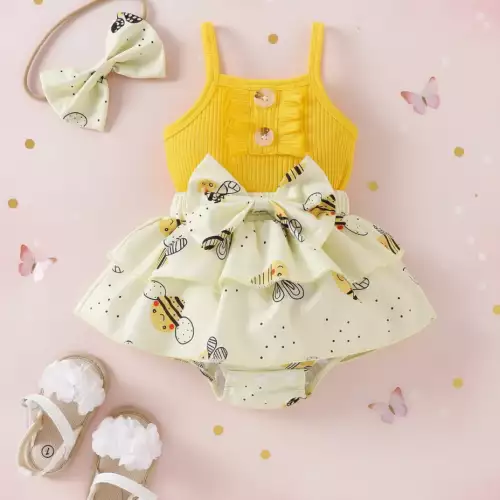 Vestido mameluco para bebé con estampado de abejas 0-3m