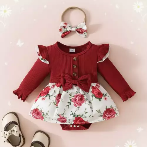Vestido manga larga floral para bebé 0-3 meses