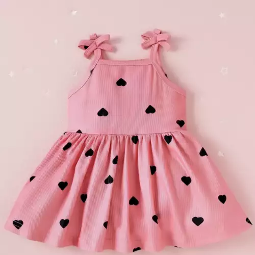 Vestido para bebé rosado con corazones y lazos