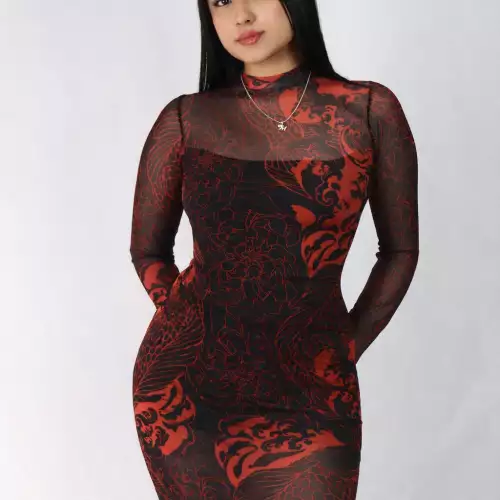Vestido para mujer de malla rojo diseño exclusivo