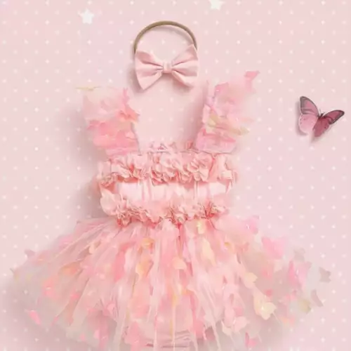 Vestido rosado con mariposas para bebé 0-3 meses
