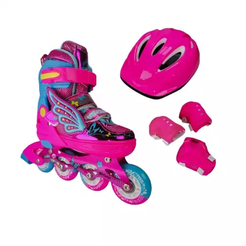 Patines En Linea Ajustables Linea Kit Luna Luces Con Protecciones