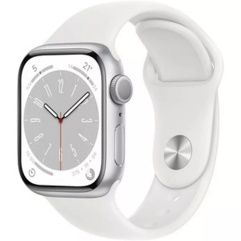 Apple Watch Series 8 (GPS) - Caja de aluminio en plata de 41 mm - Correa deportiva blanca - Talla unica