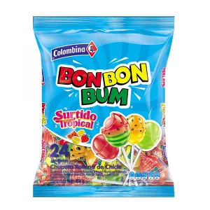 Chupeta Bon Bon Bum Surtido Tropical x 24 und 456 g