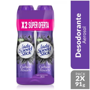 Desodorante Mujer Lady Speed Stick Carbon Absorb Spray 2x91g