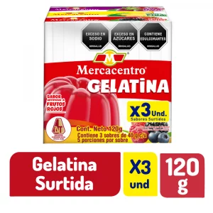 Gelatina Mercacentro x 3 und (Uva, Piña y Frutos Rojos)