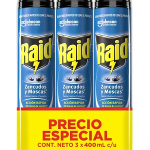Insecticida Raid Elimina Voladores 3X400 ml Precio Especial