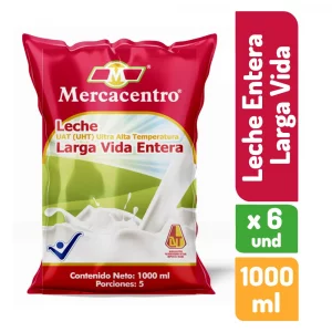 Leche Mercacentro Larga Vida Entera 6 und x 1000 ml c/u