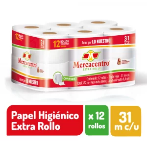 Papel Higiénico Mercacentro x 12 und Extra Rollo 372 Metros