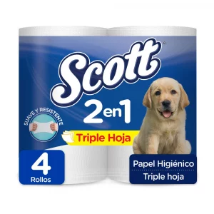 Papel Higiénico Scott 2 en 1 Triple Hoja x 4 rollos 117.6 m
