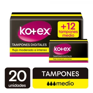 Tampon Kotex Digital Medio 20 + 12 Precio Especial - 32 und