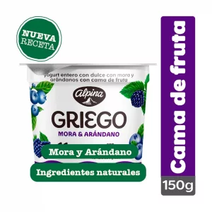 Yogurt Griego Alpina Cama De Fruta Mora-Arandano x 150 g