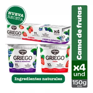 Yogurt Griego Alpina Cama De Fruta Multisabor 4 x 150 g
