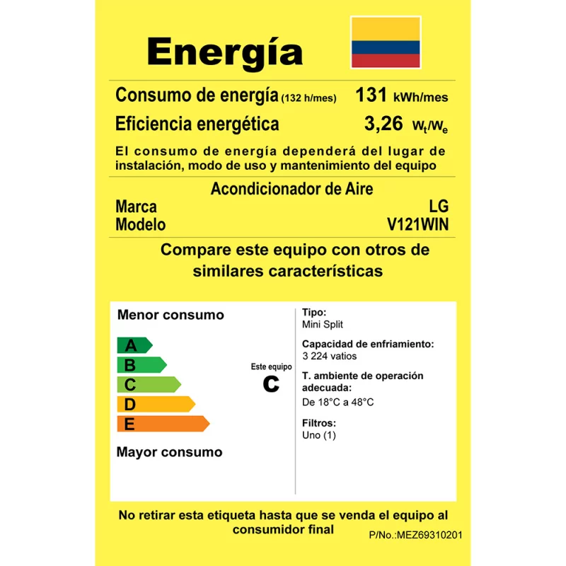 Aire Acondicionado LG 12000 BTU 110V  Dual Inverter V121WIN.SJ0
