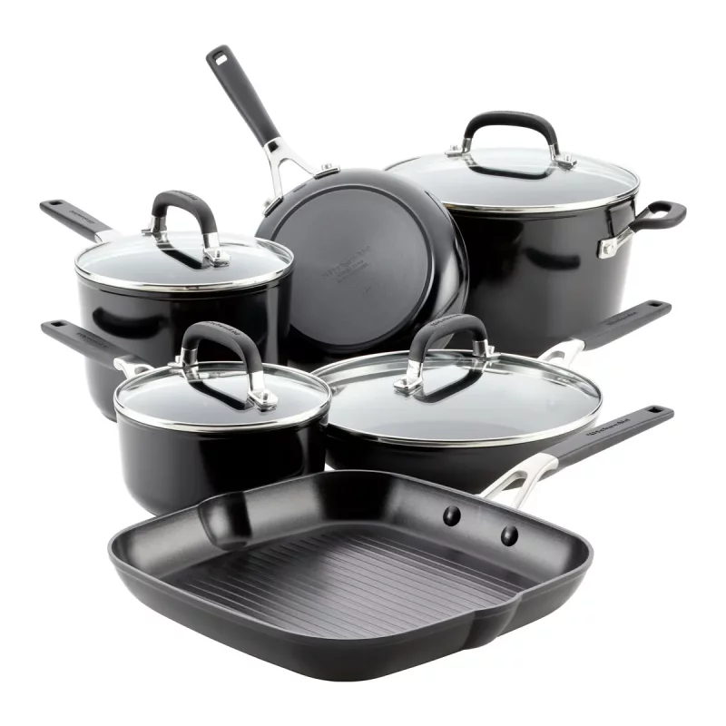 Batería Kitchenaid 10 Piezas Negro Onix AA Anodizado Duro