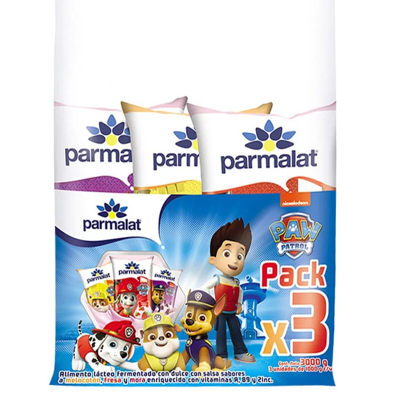 Bebida Láctea Parmalat 3 x 1 Litro c/u Fresa Mora Melocotón