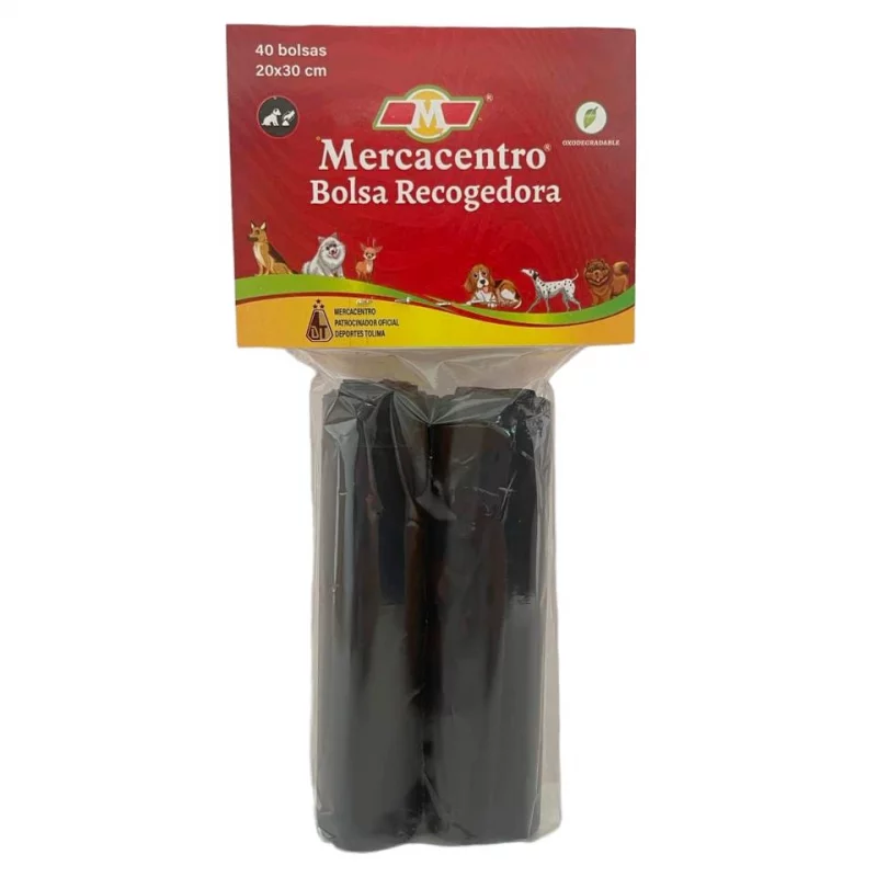 Bolsa Recogedora Mercacentro Negra 2 Rollos 20x30 cm x 20 und c/u